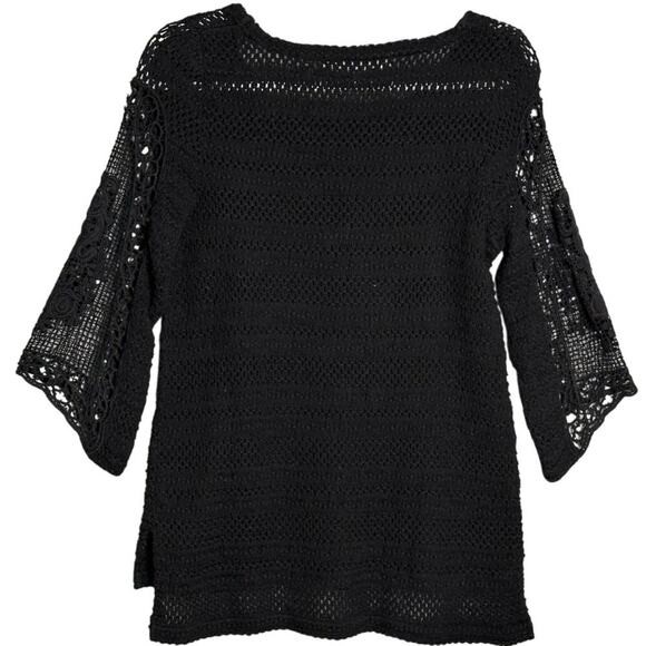 Sparrow Anthropologie Sz S Black Crochet Knit HiLow Sweater Open Knit Sheer Goth - Picture 3 of 12